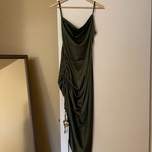 Amazon Silk Dress, Olive Cocktail Dress, Sintch Slit Dress,  Size M